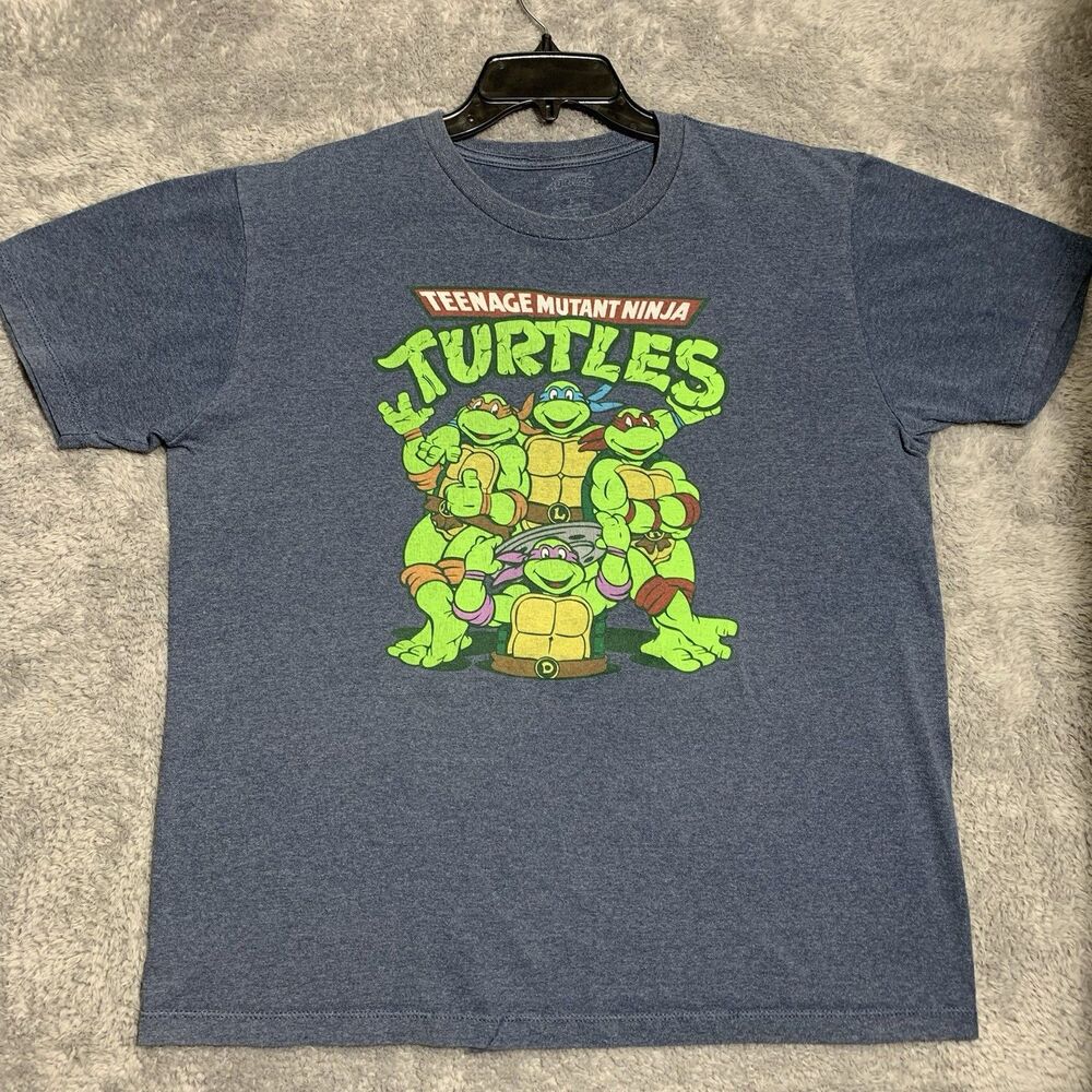Teenage Mutant Ninja Turtles T-Shirt Mens L Blue Graphic Short Sleeve TMNT Tee‎